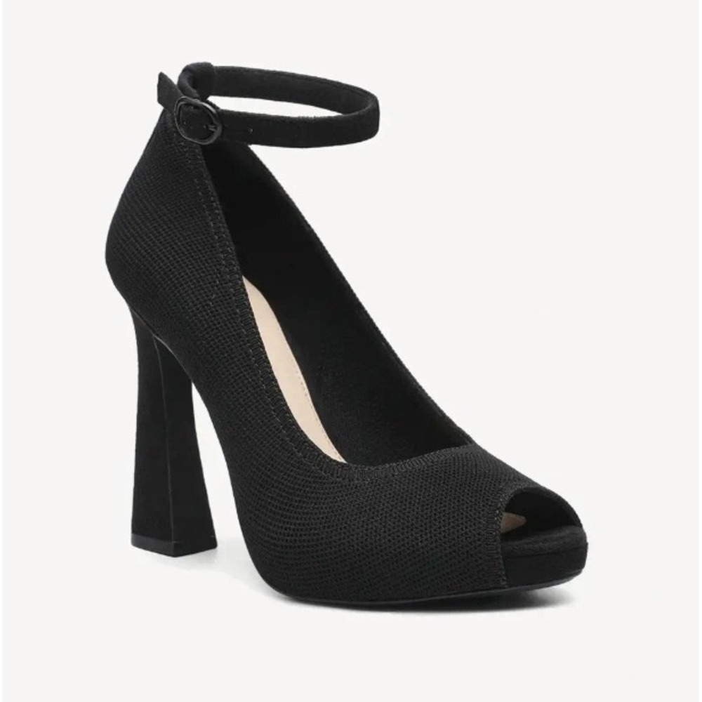 Cosy Island Powerwalk Peep Toe Pumps Black Removeable Ankle Strap Women 7 NEW